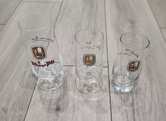 Lot of 3 German Vintage Bitburger Pils Beer Glasses 2 Stem Rastal .2l, .2l, .3l