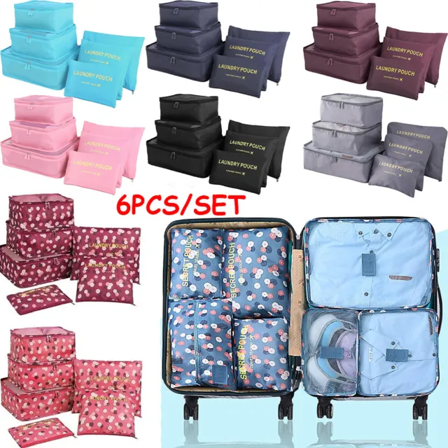 6pcs Packing Cubes Luggage Organiser Storage Travel Compression Suitcase Bags UK