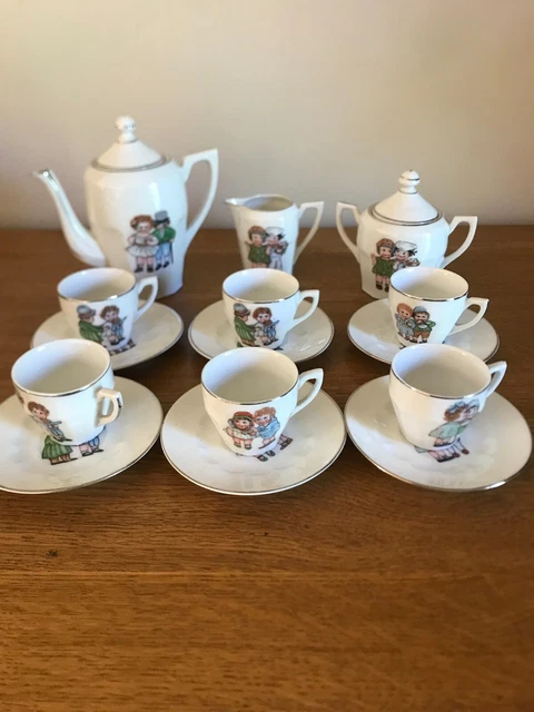 Dinette Ancienne En Porcelaine Française - Service à Café Motif Enfants - Jeu D'imitation Vintage