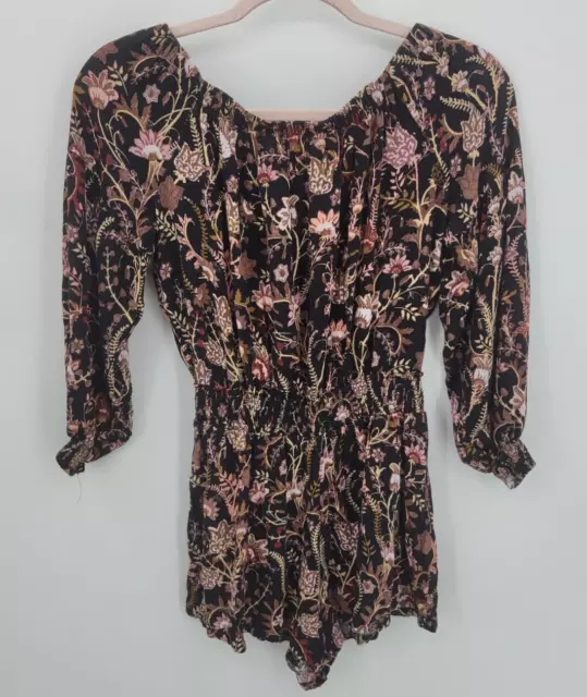 Free People Romper Womens Small Floral Off Shoulder Long Sleeve Boho Festival