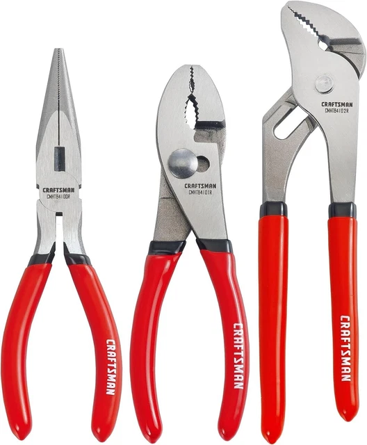 CRAFTSMAN PLIERS SET, 3 Piece Set, 6 Inch Long Nose, 6 Inch Slip Joint