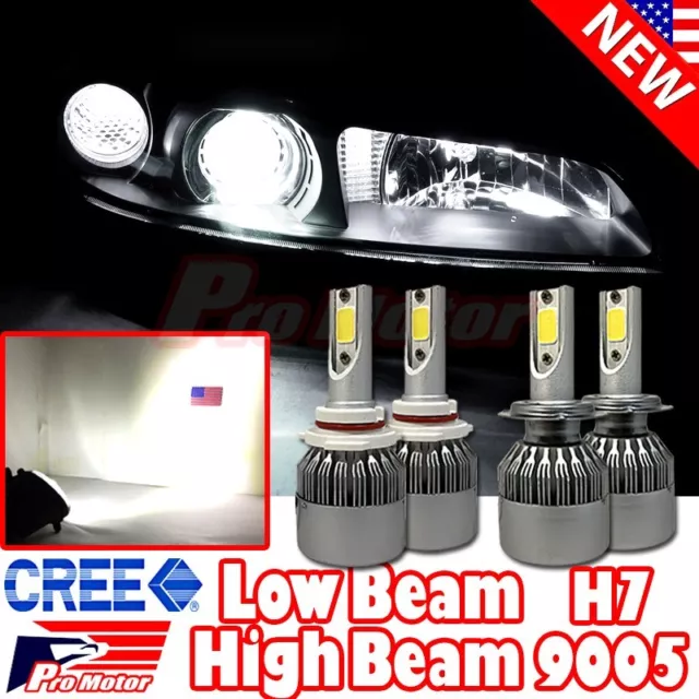 9005 H7 CREE COB 72W 7600 LM 6500K High Low Beam LED Headlight Light Bulb Combo
