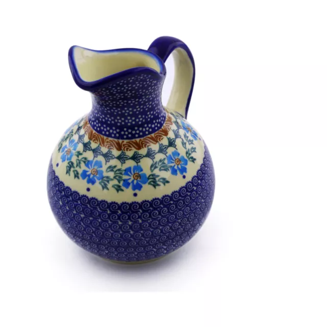 Polish Pottery Pitcher 5 Cup Blue Cornflower