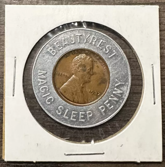 1937 Beautyrest Magic Sleep Penny ~ Encased Lucky Wheat Penny Cent