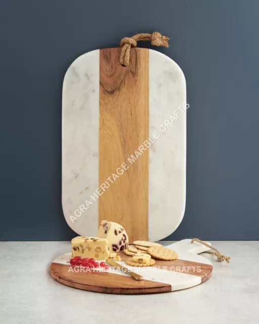 Juego de 2 tablas de cortar de madera y mármol, diseño hecho a mano,...