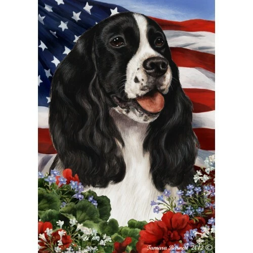 Patriotic (1) House Flag - Black and White English Springer Spaniel 16080