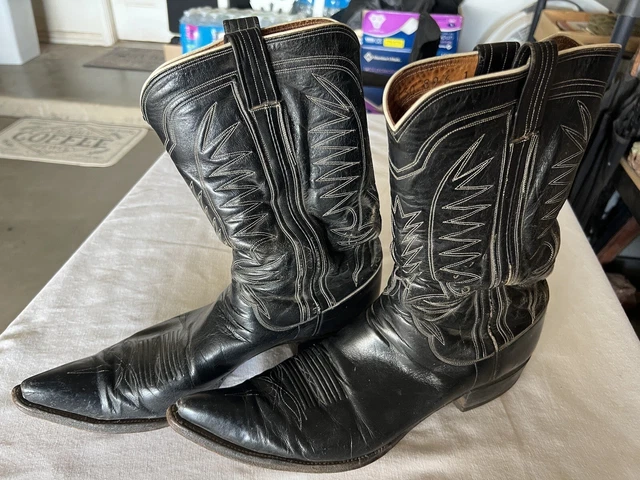 Vintage ML Leddy Custom Texas Cowboy Boots Large Size Pointy Toe