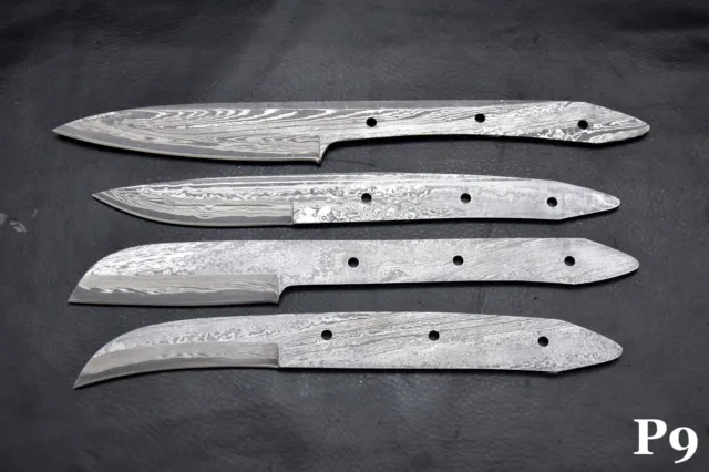 Custom San Mai Damascus Steel Blank Set of 4Pcs Steak Hunting Knife Handmade (P9