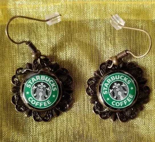 STARBUCKS Mermaid Brass Tone Circle Filigree Pierced Earrings New