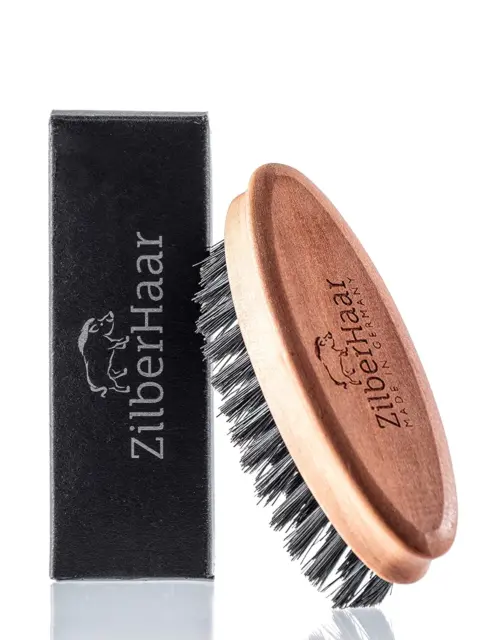 Zilberhaar - Pocket Mustache and Beard Brush - Soft Boar Bristles and Pearwood -