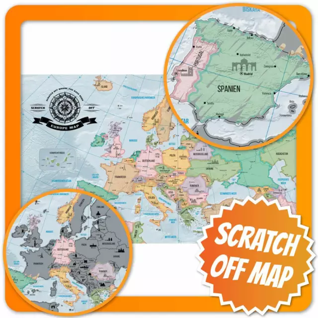 Poster Europa Europakarte Rubbel Landkarte zum Rubbeln Scrape Off Europe Map EU