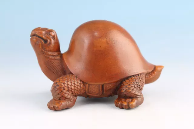 Fortune Japanese boxwood hand carved tortoise Figure statue collectable netsuke