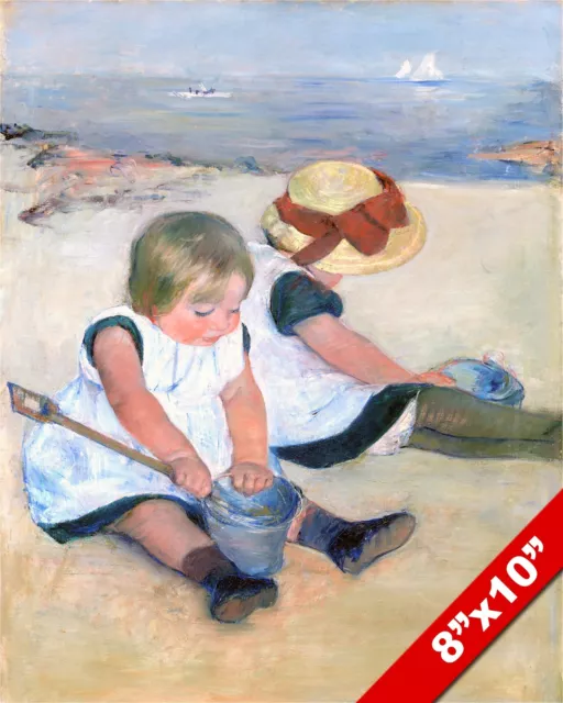Children Little Girls Playing On The Beach Painting Art Real Canvas Giclee Print