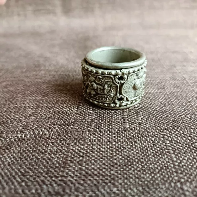 Exquisite Old Chinese tibet silver handcarved character Ring 5029 2