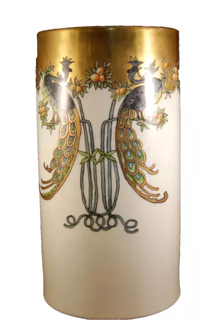 Vintage Art Nouveau Hand Painted  Japan Peacock Highly Gilded Large Vase!