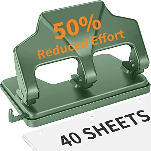 Heavy Duty 3 Hole Punch 40-Sheet Heavy Duty Paper Punch 50% Reduced Effort 3-...
