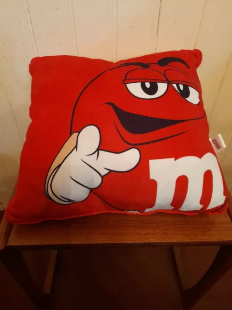 M&Ms Red Smirk Face M&M Plush Pillow Toy 11 Inch M&M's Character. Face One  Side