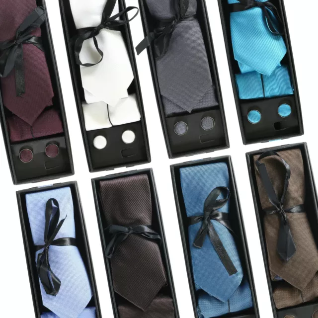 Tie Co Matching Gift Box Set 3 - Mens Wide Tie, Cufflinks & Hanky Handkerchief