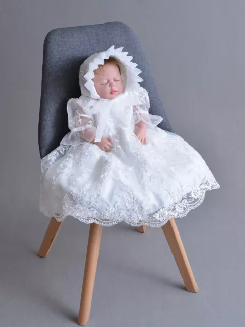 Baby Girls Christening Dress Lace Party Dress Bonnet 0 3 6 9 12 18 24 Months