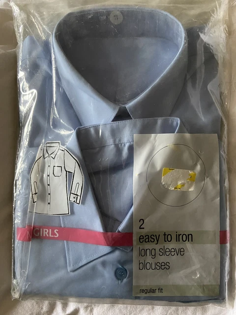 M&S Girls blue School Shirt Blouses X2 Age 13 Years Long Sleeve bnwt