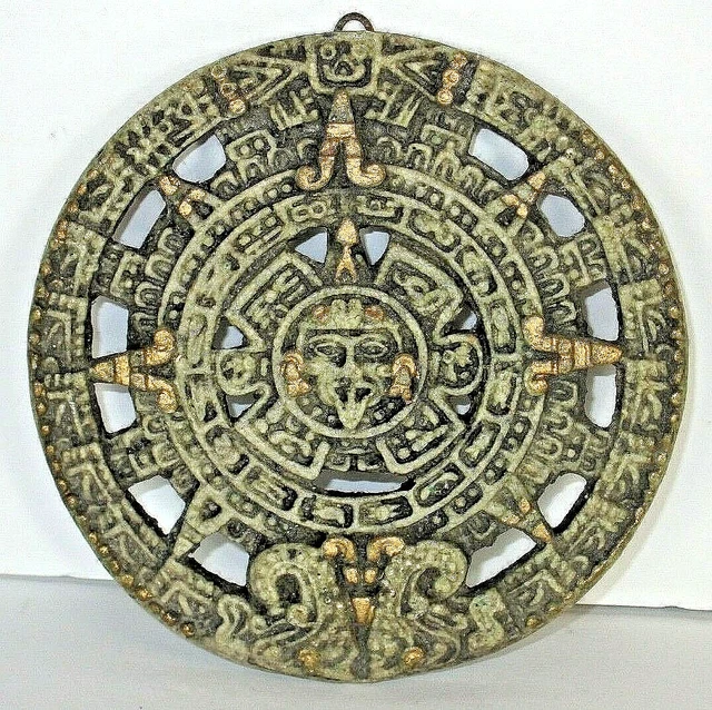 AZTEC SUN STONE Calendar Mayan Mexico Plaque Wall Art 5 1/2