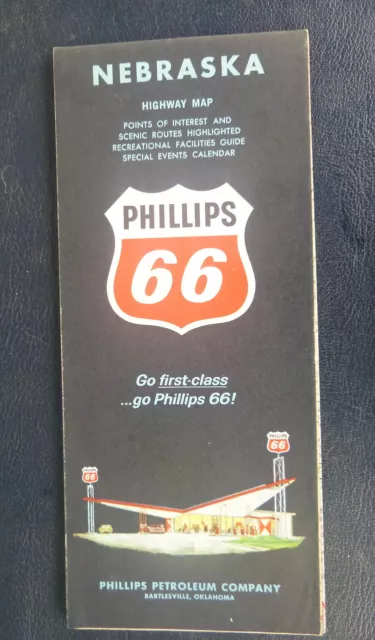 1964 Nebraska  road map Phillips 66  oil  gas events calendar