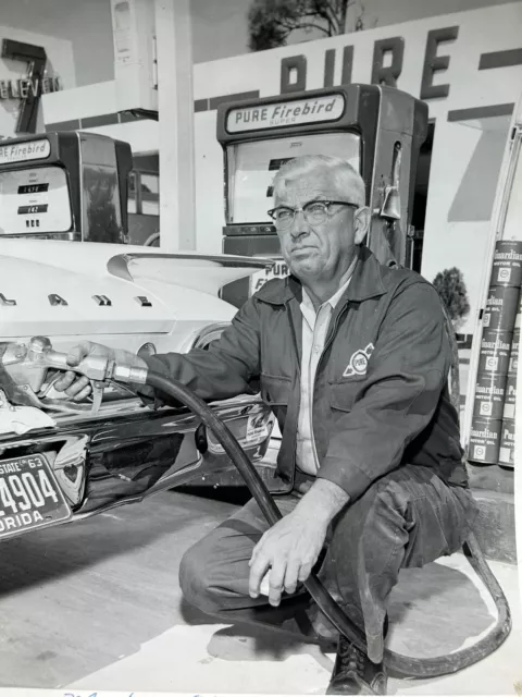 Vintage 1963 PURE OIL Firebird Guardian Gas Station Attendant 8x10 Photograph