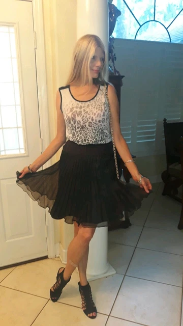 Vtg 80s Black Sexy pleated cocktail evening Sugar Baby Glam Girl Skirt Small