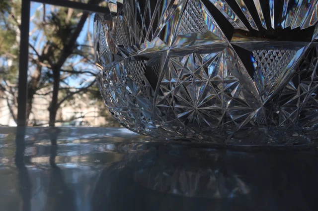 American Brilliant Cut Glass: Early Fine Geometric 9" bowl--Mt. Washington?  A+ 13
