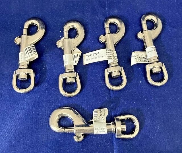 6 Round Swivel Eye Bolt Snap Clip WLL 50 lb. Nickel  3" long T7616702