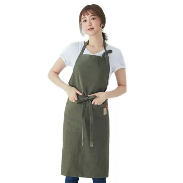 Unisex Cooking Apron with Adjustable Strap and 2 Pockets 100% Linen