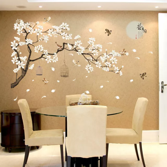 Blossom White Flower Birds Tree Wall Stickers Vinyl Art Decals Living Room Decor