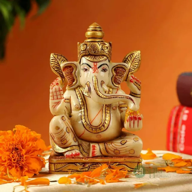 Resina Indù Dio Signore Ganesha Testa Idolo Statua Statuina Di Fiore