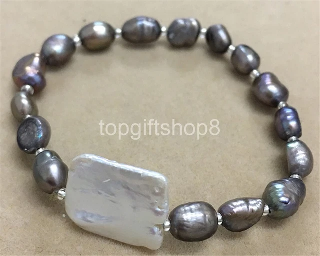 freshwater pearl bracelet white baroque black 8-9 mm 7.5inch