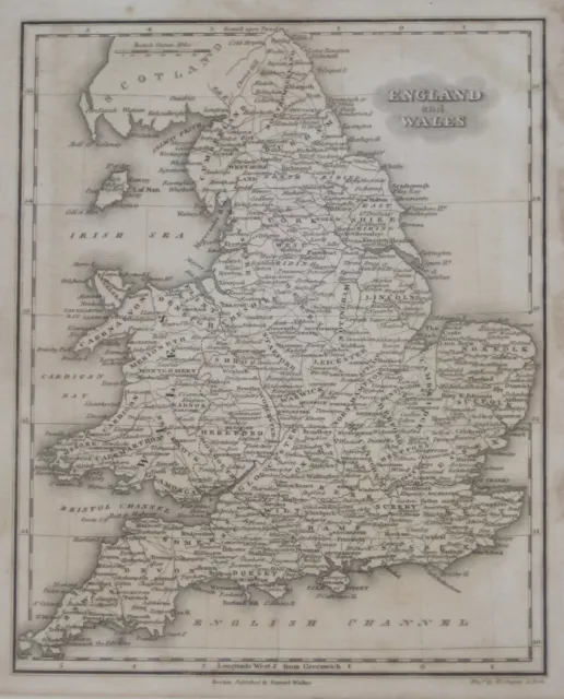 Original 1834 Map ENGLAND & WALES Yorkshire Devon Oxford London Liverpool Exeter