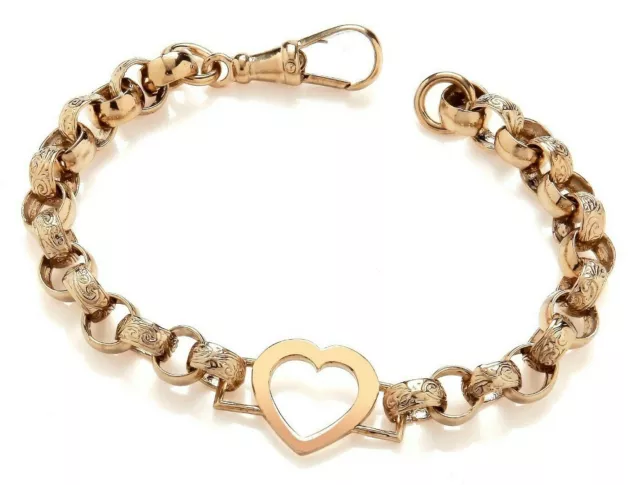 Solid 9ct Gold on Silver Girl's Belcher Bracelet - Heart - 6.5" Childrens