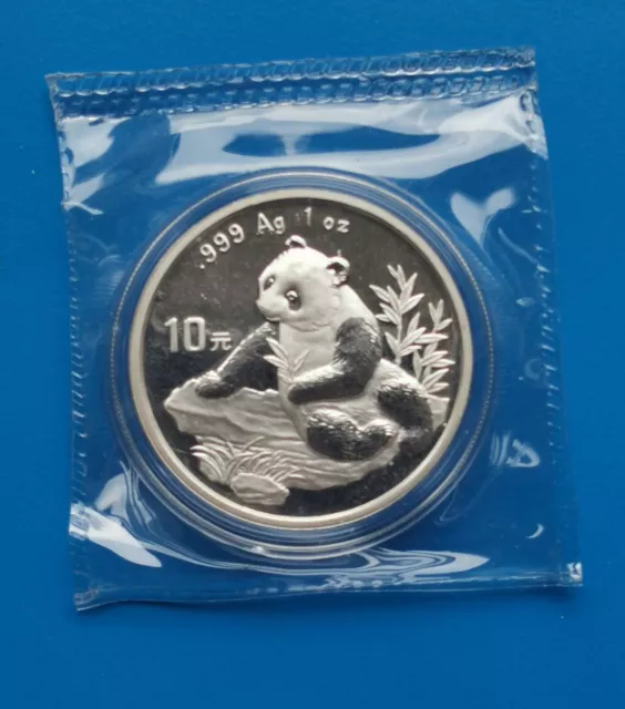 China 10 Yuan 1998 Panda 1 OZ  999 Silber in Kapsel Verschweißt