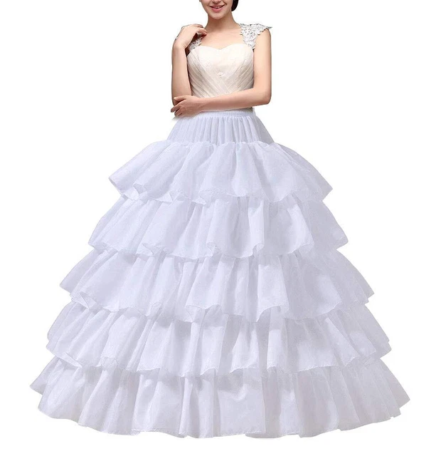 Women's Crinoline Petticoat 4 Hoop Skirt 5 Ruffles-Layers Ball Gown Half Slip...