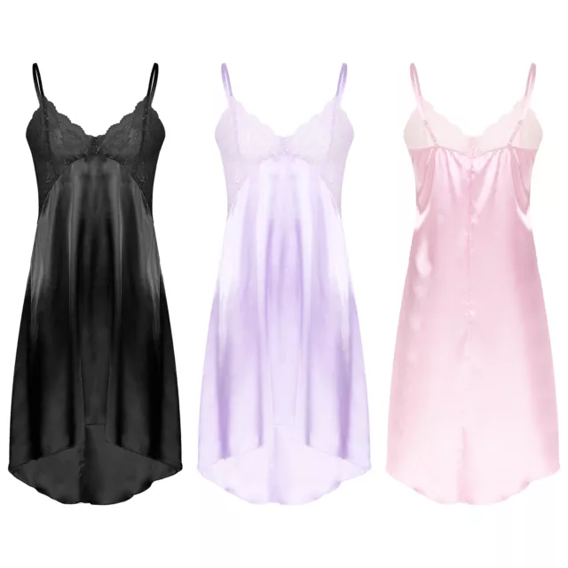 UK Men Satin Silky Dress Nightwear Crossdress Lingerie Pajamas Nightdress Gown 3