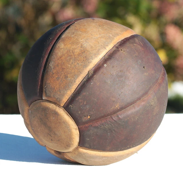 Balle De Médecine Vintage En Cuir 12 Lbs - Années 1940-50 - Fitness Ancien - E-3215
