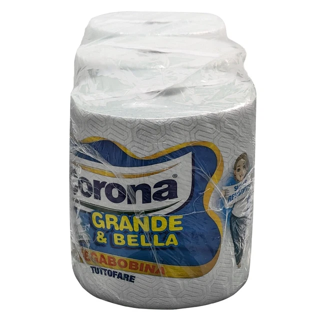 Bobina Carta Corona Grande e Bella Rotolo Industriale 3pz Asciuga Mani Grande