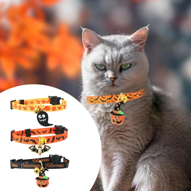 Pet Collar Kitten Dog Bell Safety Buckle Necklace Ornament GXT Halloween W3K6