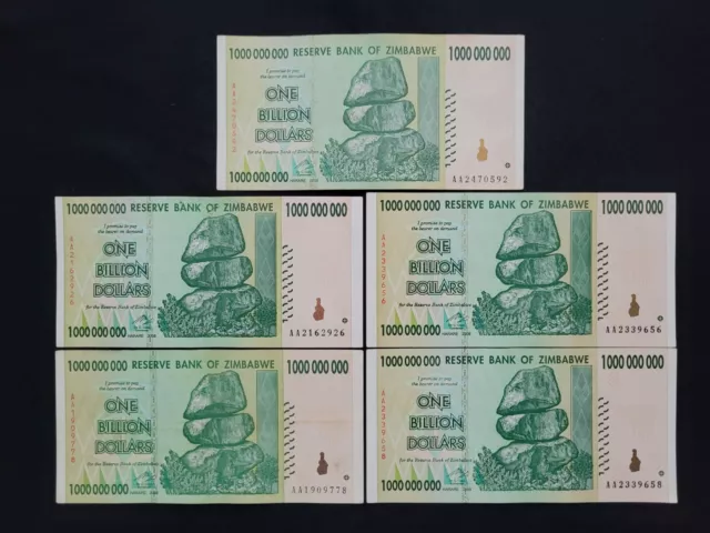 Zimbabwe 5 x 1 Billion Dollars 2008 - Pick- 83 - Lot 5 PCS