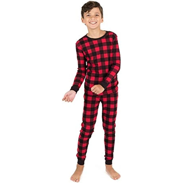 Leveret Kids & Toddler Boys Girls 2 Piece Pajamas Red & Black Plaid Size 8 Years