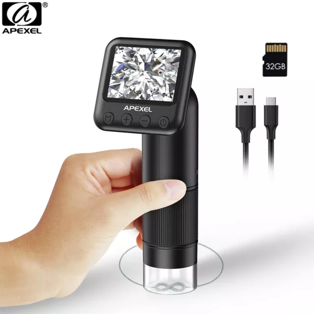 APEXEL Handheld Digital Microscope 400-800X Magnification LCD Screen+SD Card USB