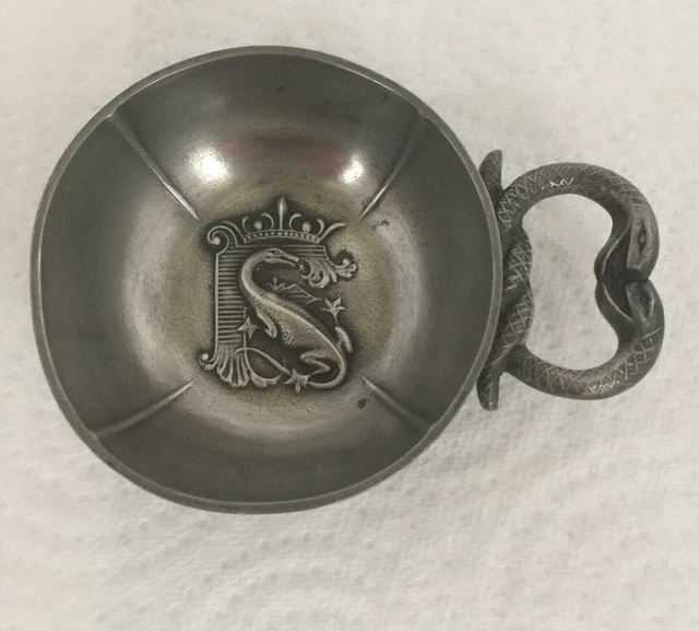 taste‑vin ancien en étain d'art prise serpent made in