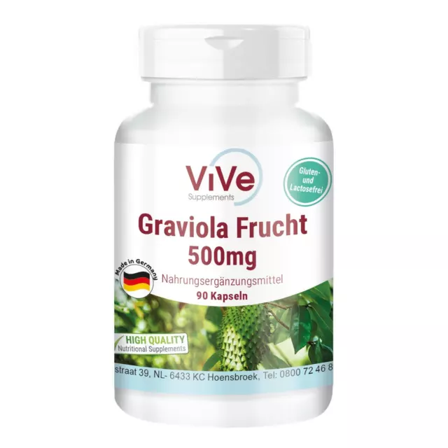 Graviola 500 mg - 90 Kapseln, Sekundäre Pflanzenstoffe, vegan - ViVe Supplements