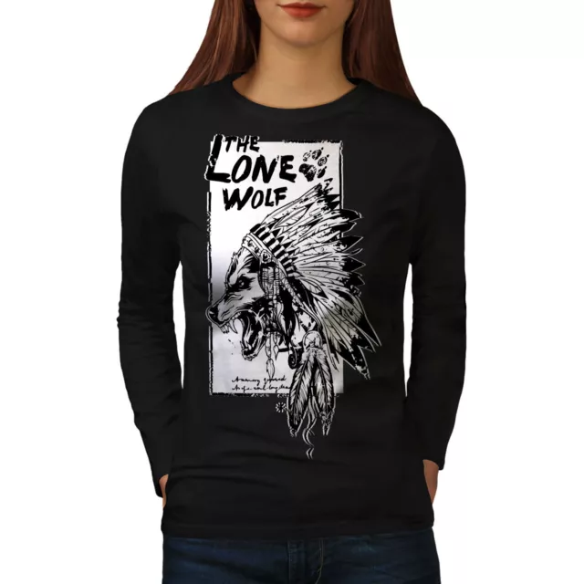 T-shirt donna indiana Wellcoda The Lone Wolf, design casual selvaggio