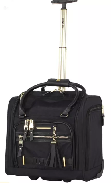 New Steve Madden Underseat Wheeled Bag 15" Carryon Black Peek A Boo
