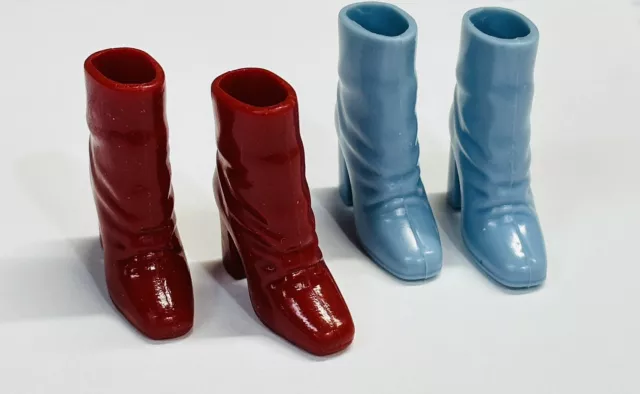 2 Pairs Barbie Doll Boots Shoe Lot  EUC Dusty Blue And Dark Red